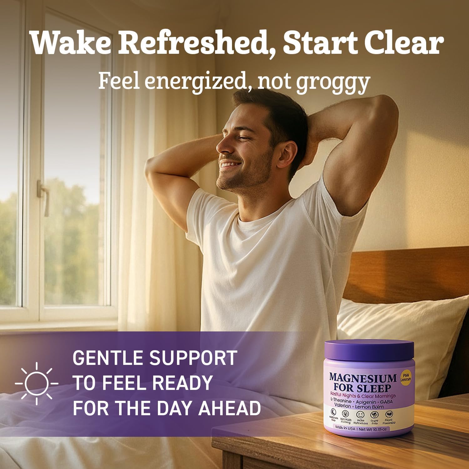 Magnesium Glycinate Powder for Sleep - Magnesium Sleep Aid Without Melatonin - Natural Sleep Drink Mix with GABA, L-Theanine, Apigenin, Valerian & Lemon Balm