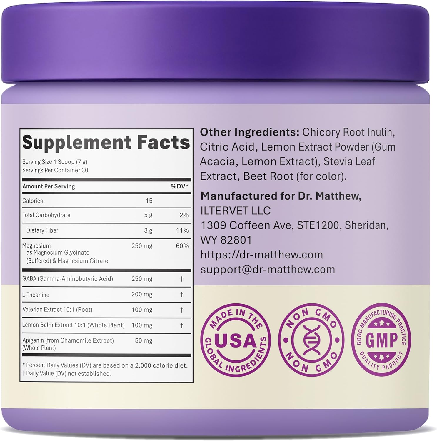 Magnesium Glycinate Powder for Sleep - Magnesium Sleep Aid Without Melatonin - Natural Sleep Drink Mix with GABA, L-Theanine, Apigenin, Valerian & Lemon Balm