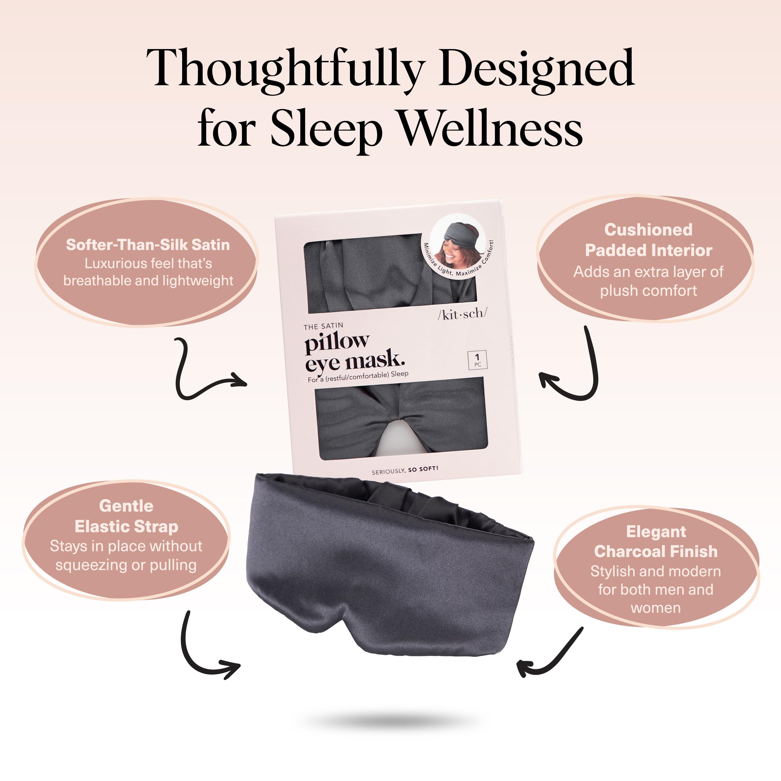 Kitsch Contour Pillow Eye Mask – Softer Than Silk Eye Masks for Sleep, Blindfold Sleep Masks for Women & Men, No Eye Pressure, Lightweight, Eye Care, Travel Essentials - Blush